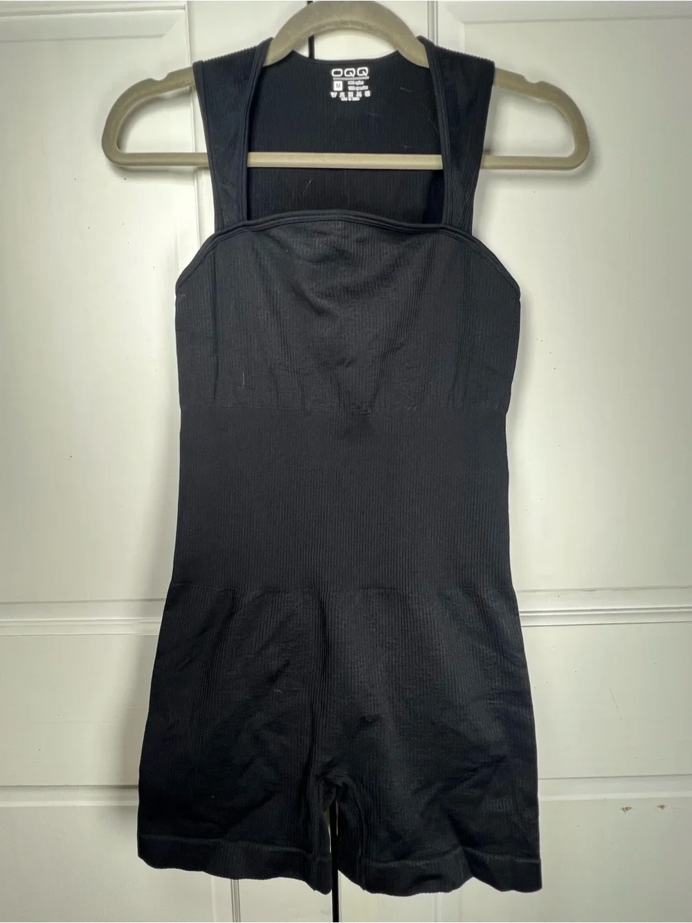 OQQ Square Neck Sleeveless Seamless Romper Ribbed Black Sz Medium - Picture 4 of 7